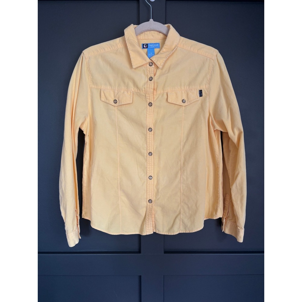 Duck Head Pearl Snap Corduroy Shirt Medium Yellow Western Vintage Preppy Top